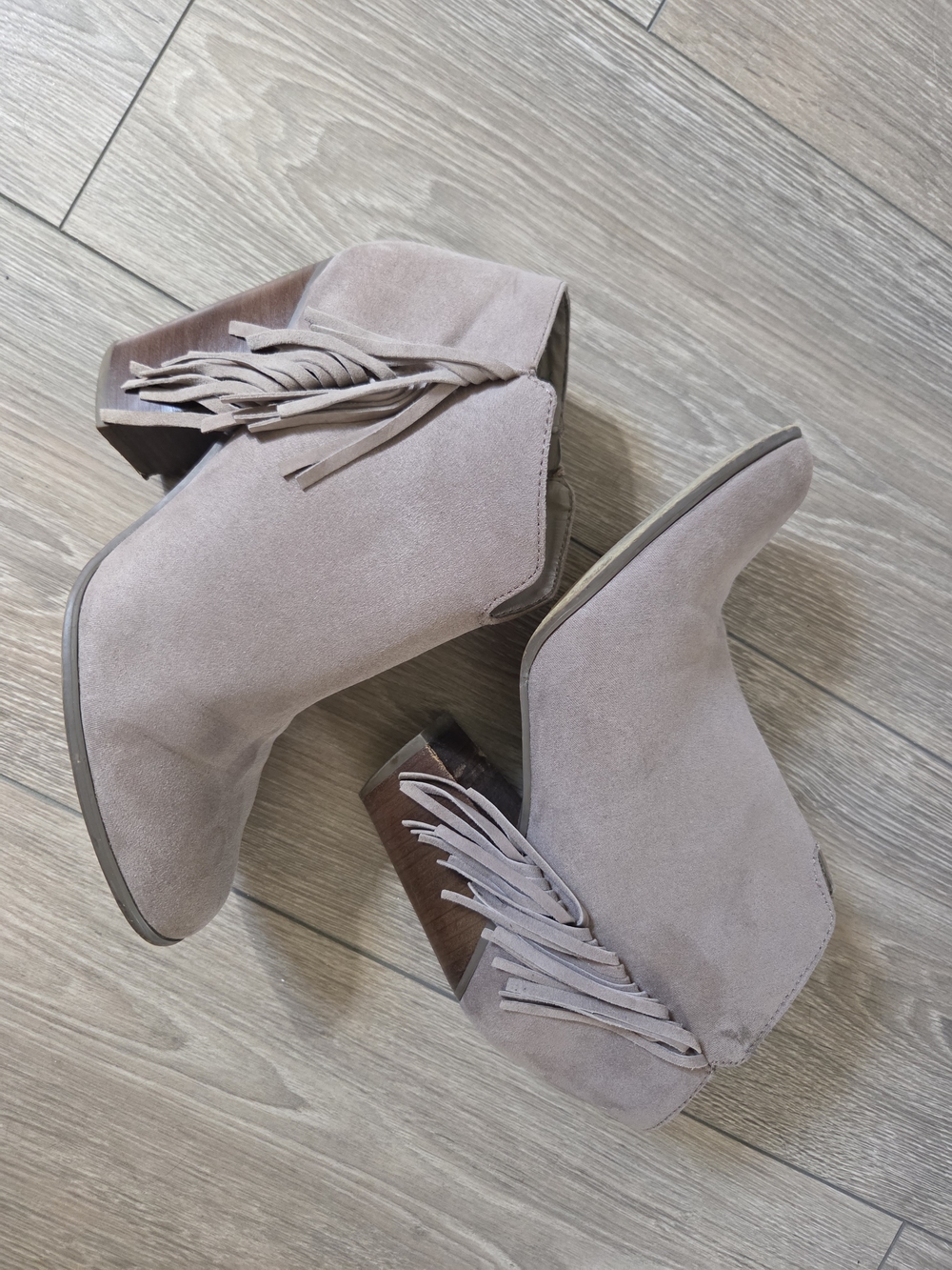 Suede Fringe Ankle Booties - Taupe